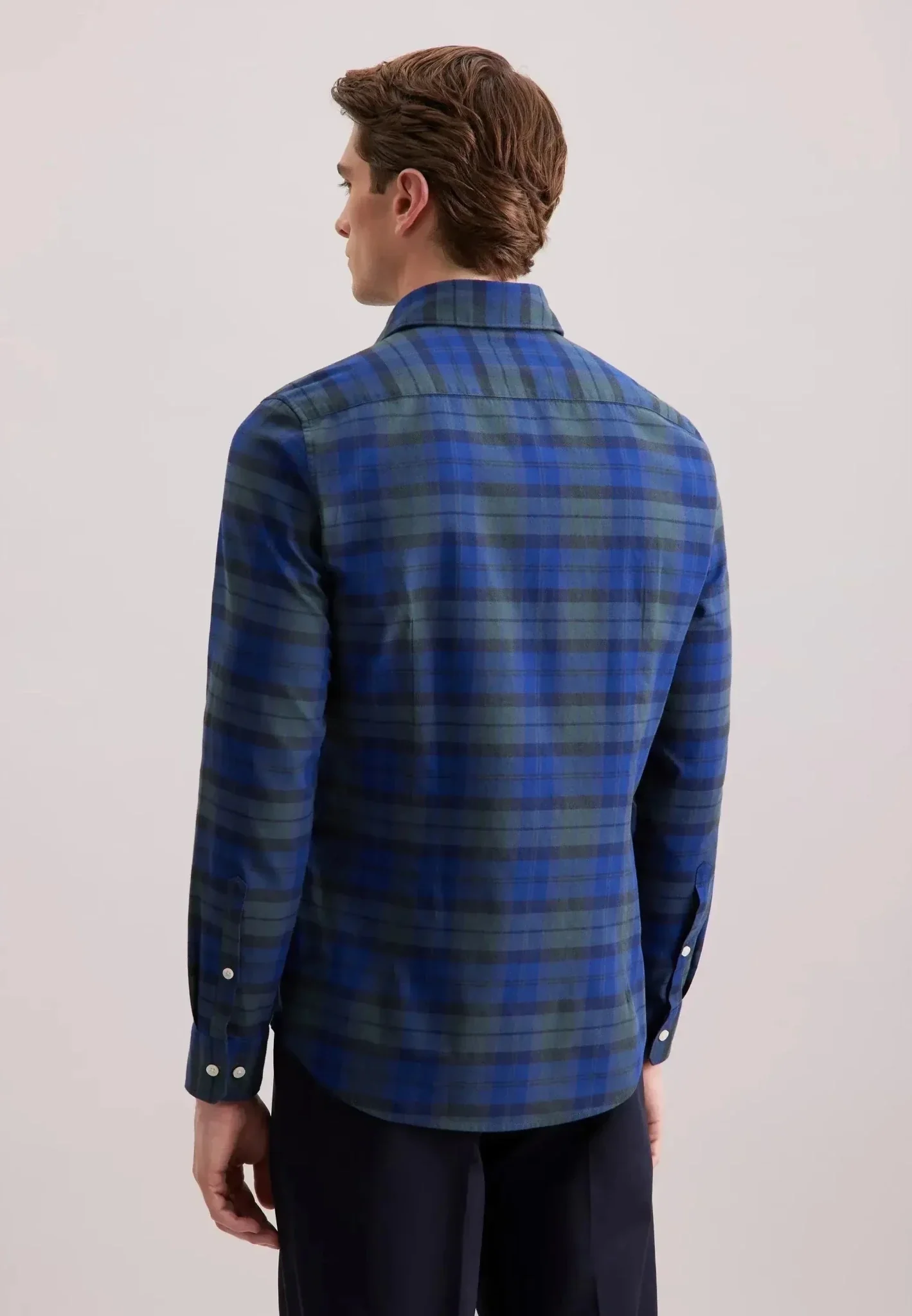 Seidensticker Slim Fit Spread Kent Check Flannel Shirt Dark Blue - Image 3