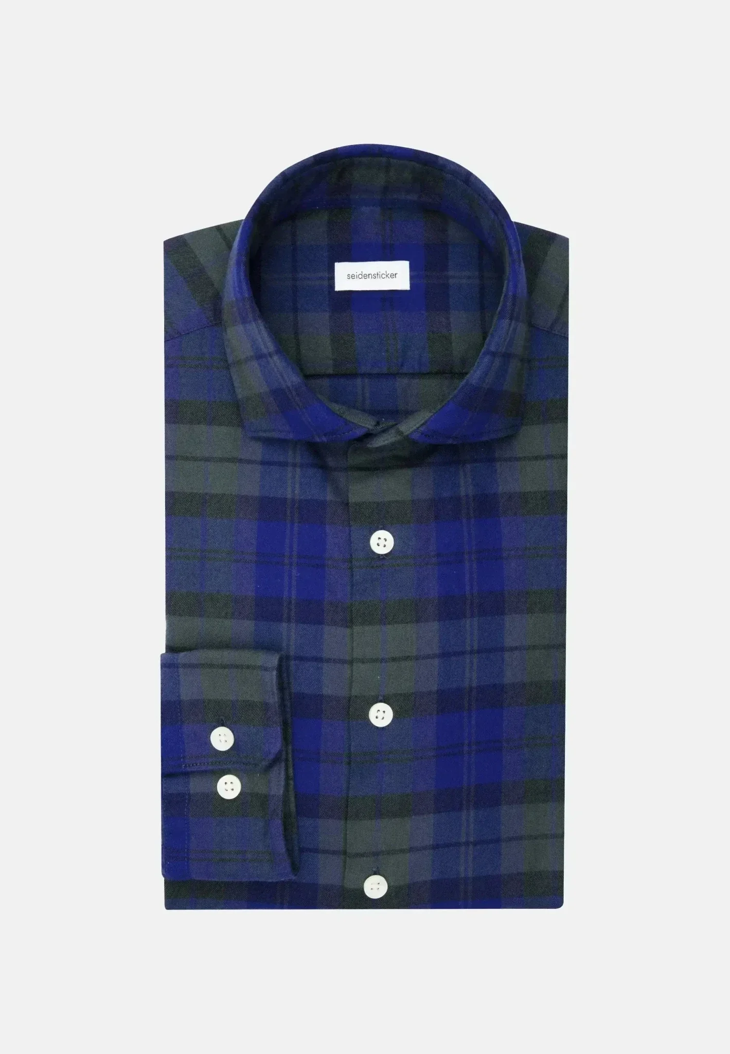 Seidensticker Slim Fit Spread Kent Check Flannel Shirt Dark Blue - Image 9