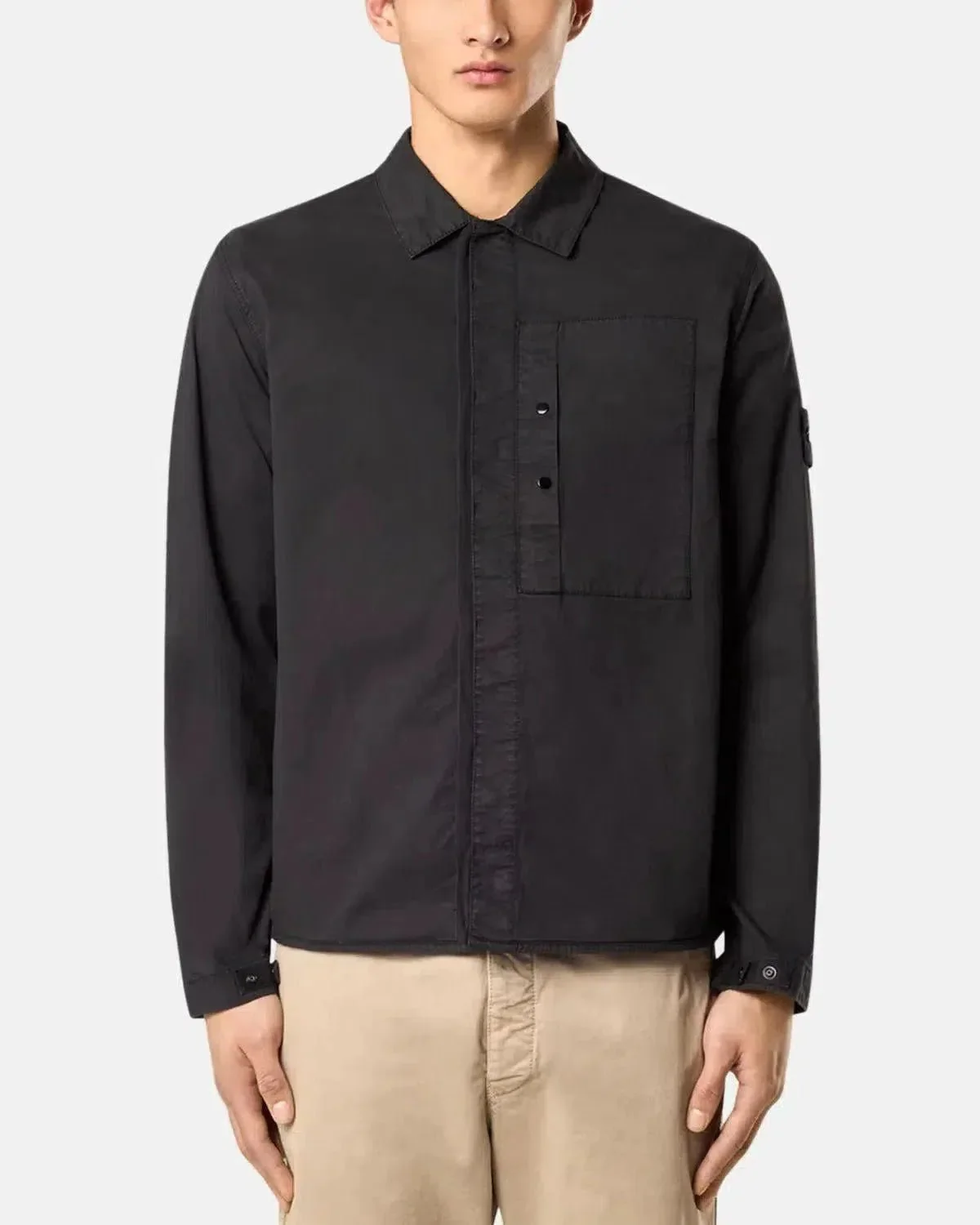 STONE ISLAND 1200033 SUPIMA COTTON TWILL STRETCH-TC OVERSHIRT BLACK - Image 4