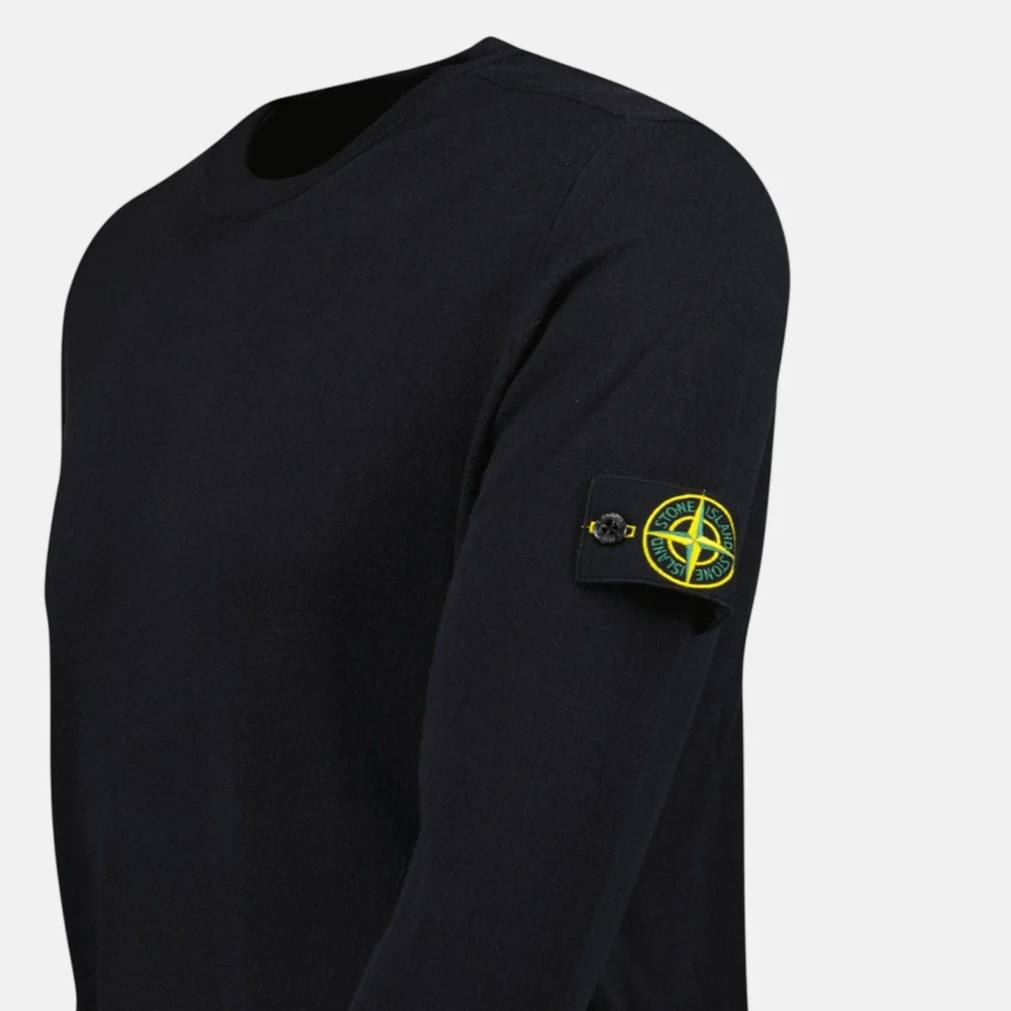 Stone Island Compass Badge Light Raw Hand Organic Cotton Jumper Navy - Image 3