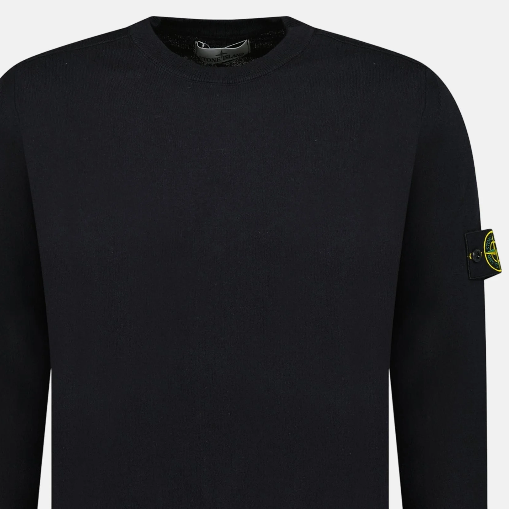 Stone Island Compass Badge Light Raw Hand Organic Cotton Jumper Navy - Image 4
