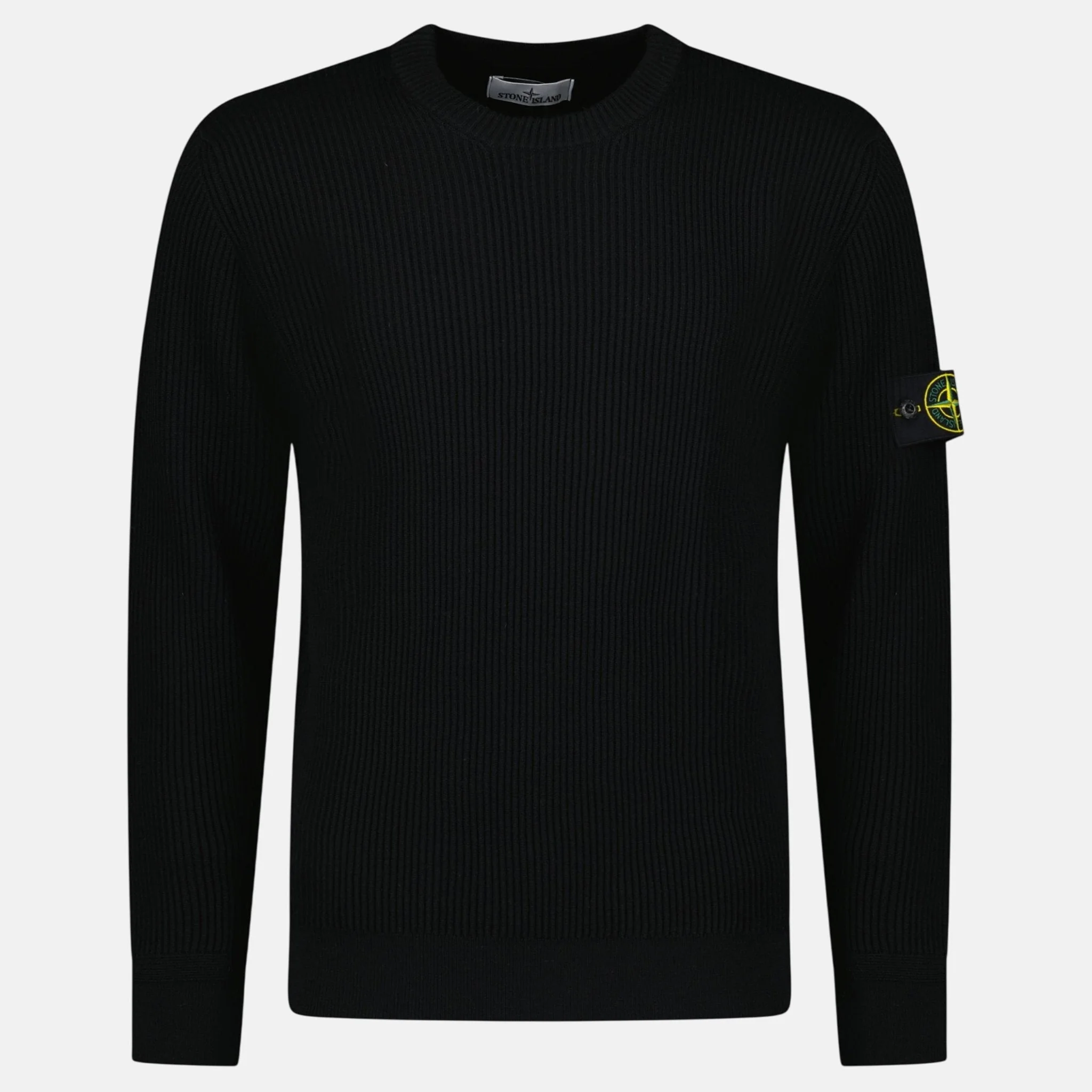 Stone Island Band Motif Full Rib RWS Wool Crewneck Sweater Black