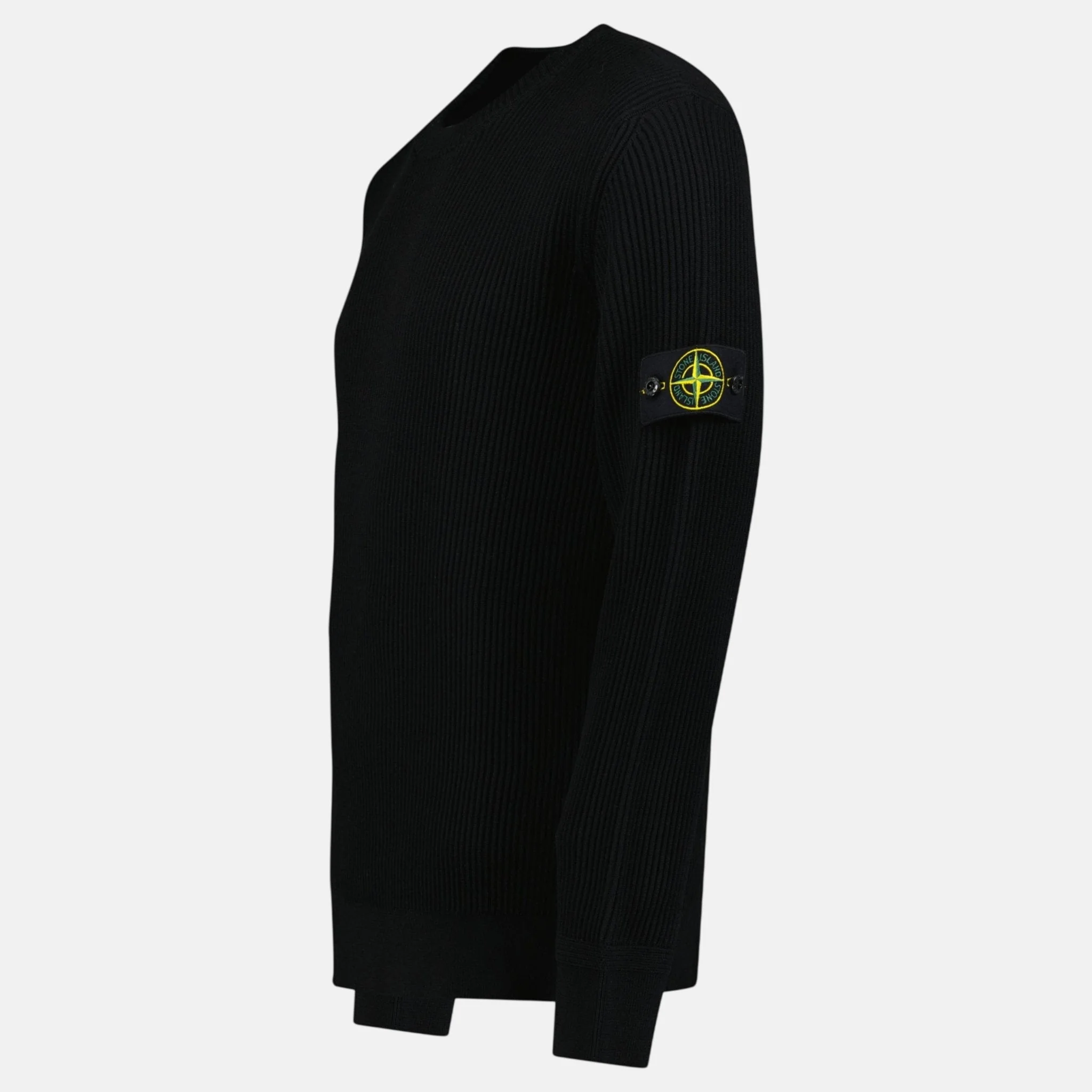 Stone Island Band Motif Full Rib RWS Wool Crewneck Sweater Black - Image 3