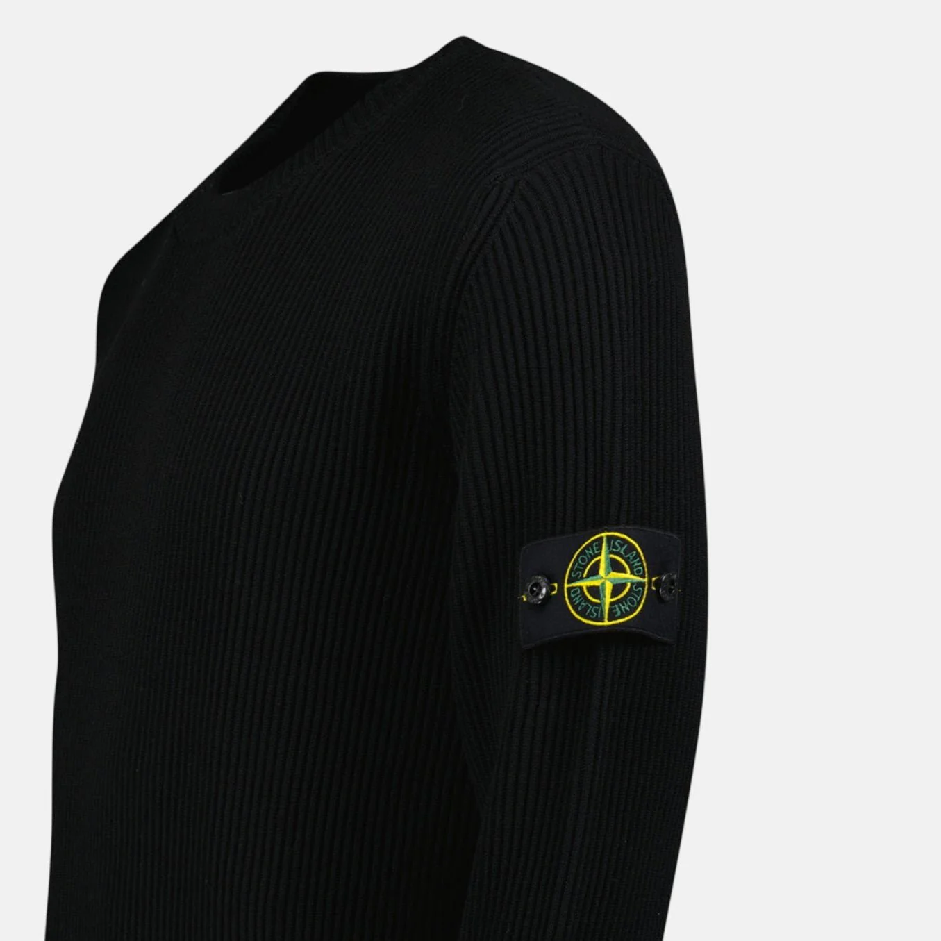 Stone Island Band Motif Full Rib RWS Wool Crewneck Sweater Black - Image 4