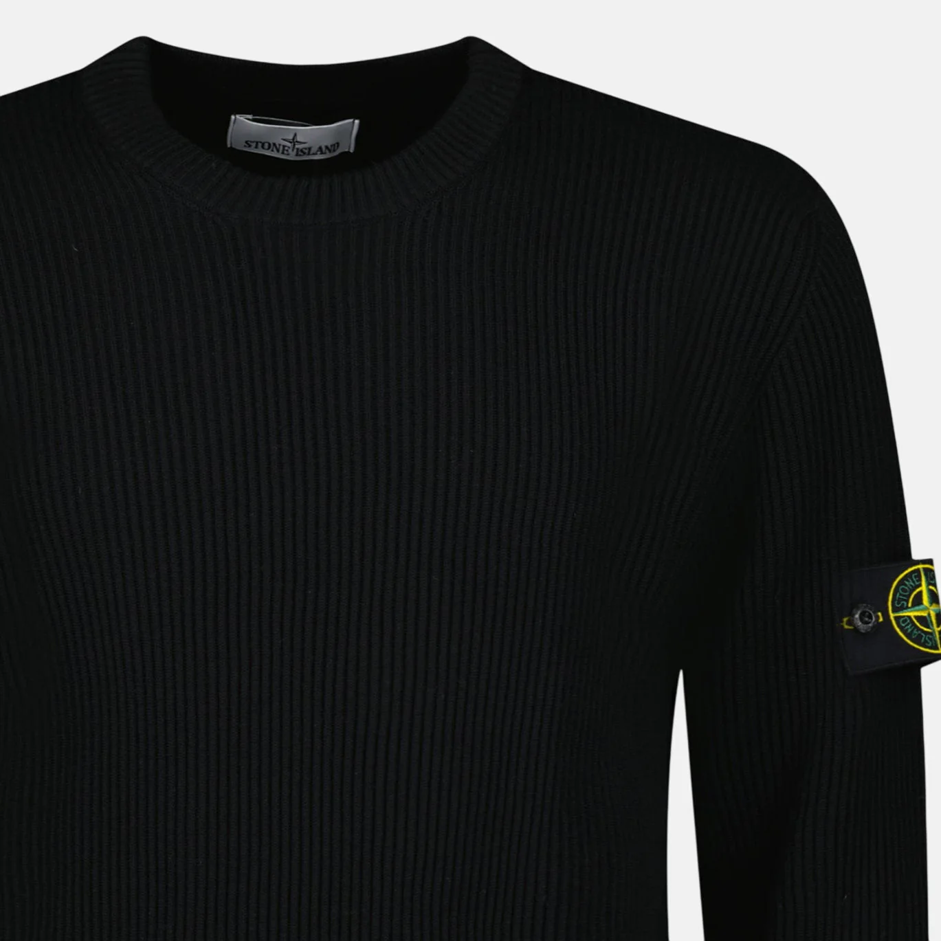 Stone Island Band Motif Full Rib RWS Wool Crewneck Sweater Black - Image 5