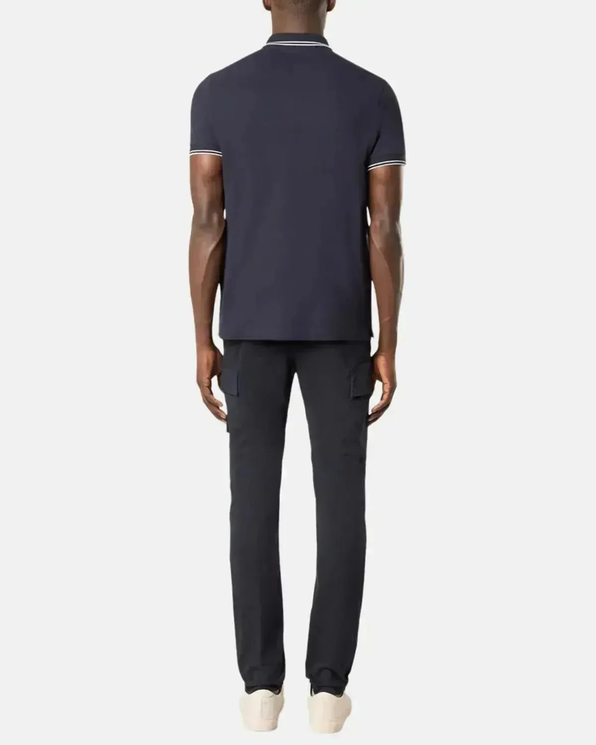 STONE ISLAND MENS 2200007 ORGANIC STRETCH COTTON TIPPED SLIM FIT POLO SHIRT NAVY - Image 3