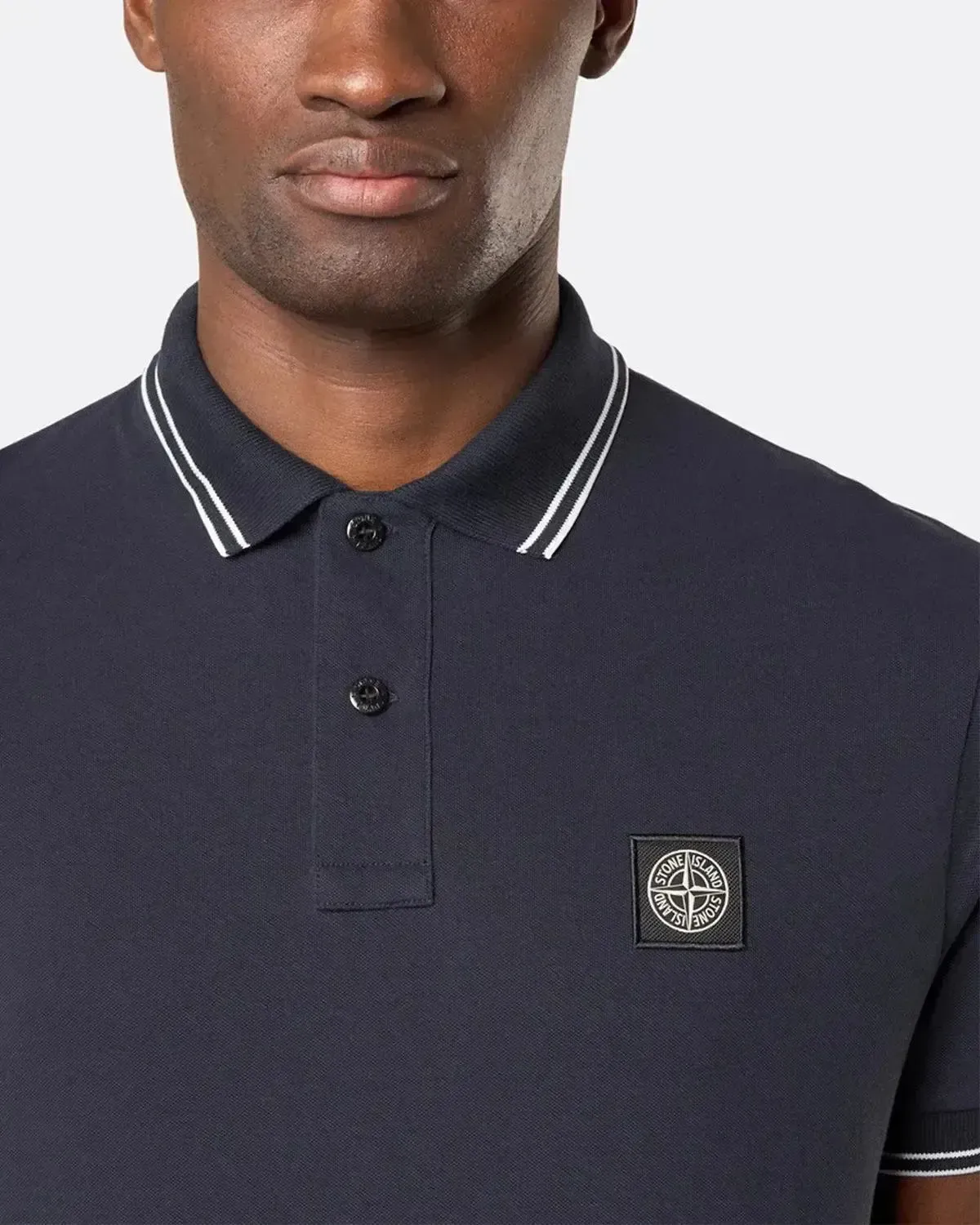 STONE ISLAND MENS 2200007 ORGANIC STRETCH COTTON TIPPED SLIM FIT POLO SHIRT NAVY - Image 5