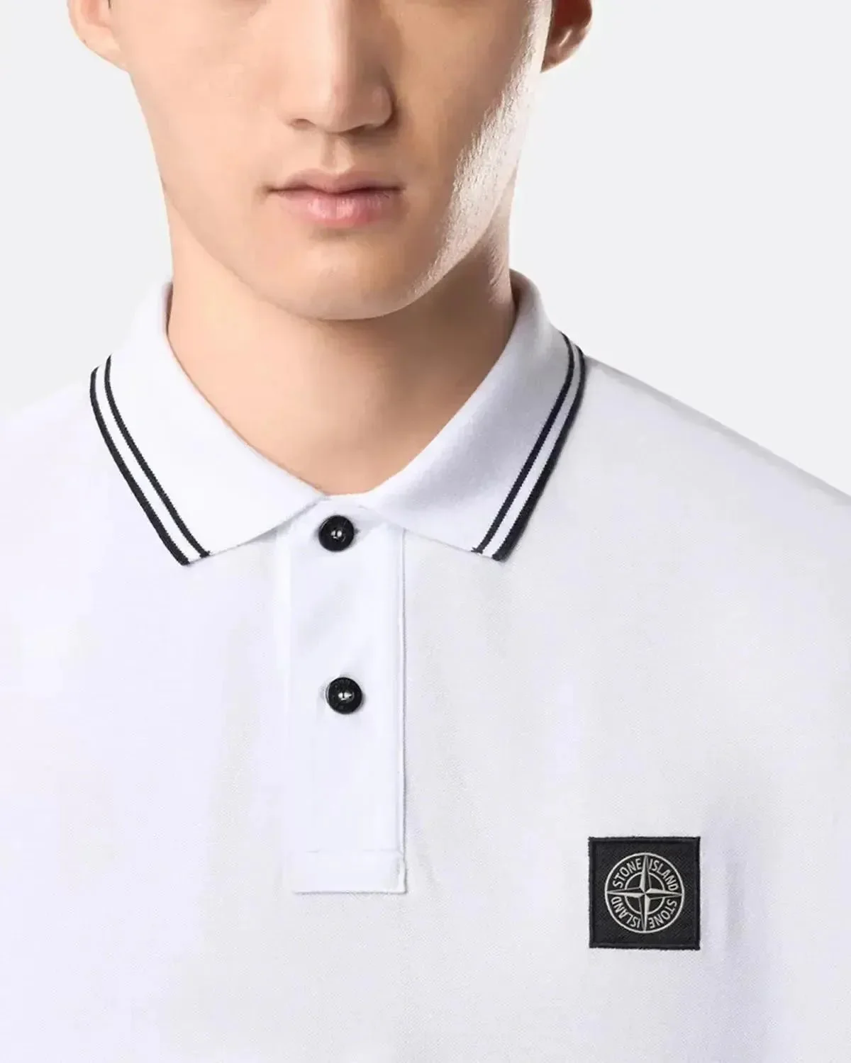 STONE ISLAND MENS 2200007 ORGANIC STRETCH COTTON TIPPED SLIM FIT POLO SHIRT WHITE - Image 5