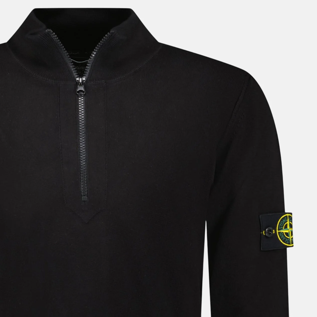 Stone Island Soft Cotton Quarter Zip Sweatshirt Black - Image 3
