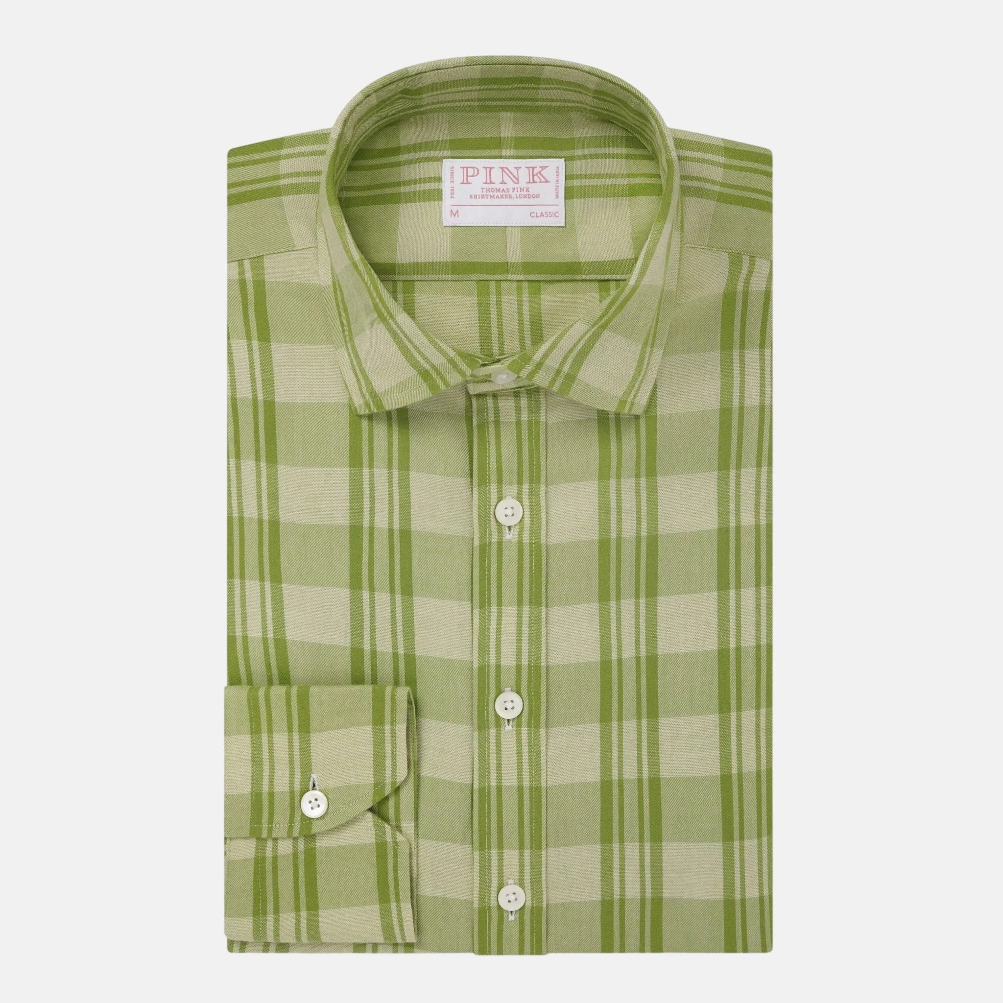 Thomas Pink Classic Fit Smart Casual Brushed Check Shirt Green