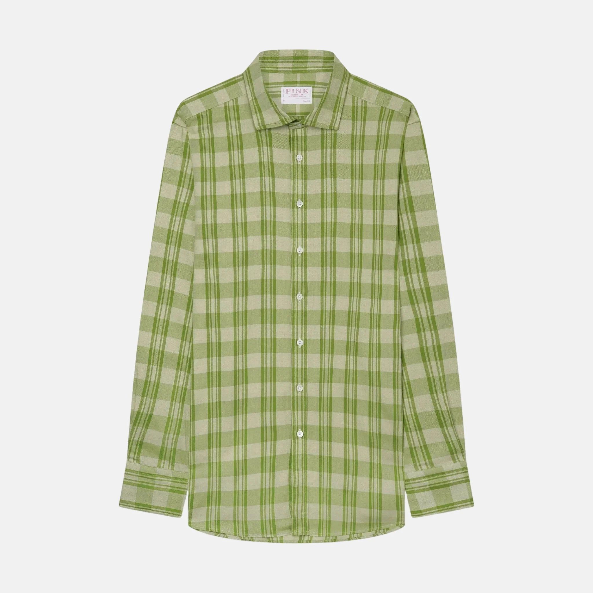 Thomas Pink Classic Fit Smart Casual Brushed Check Shirt Green - Image 5