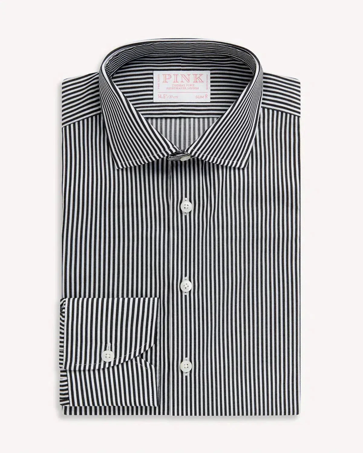 Thomas Pink Slim Fit Formal Capri Stripe Shirt Black White