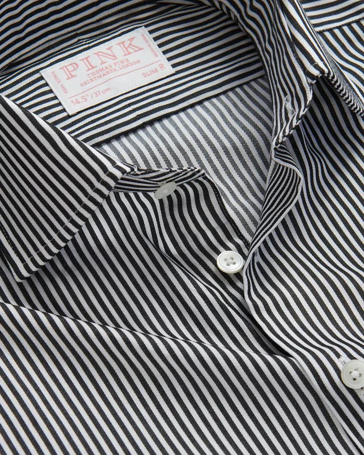 Thomas Pink Slim Fit Formal Capri Stripe Shirt Black White - Image 2