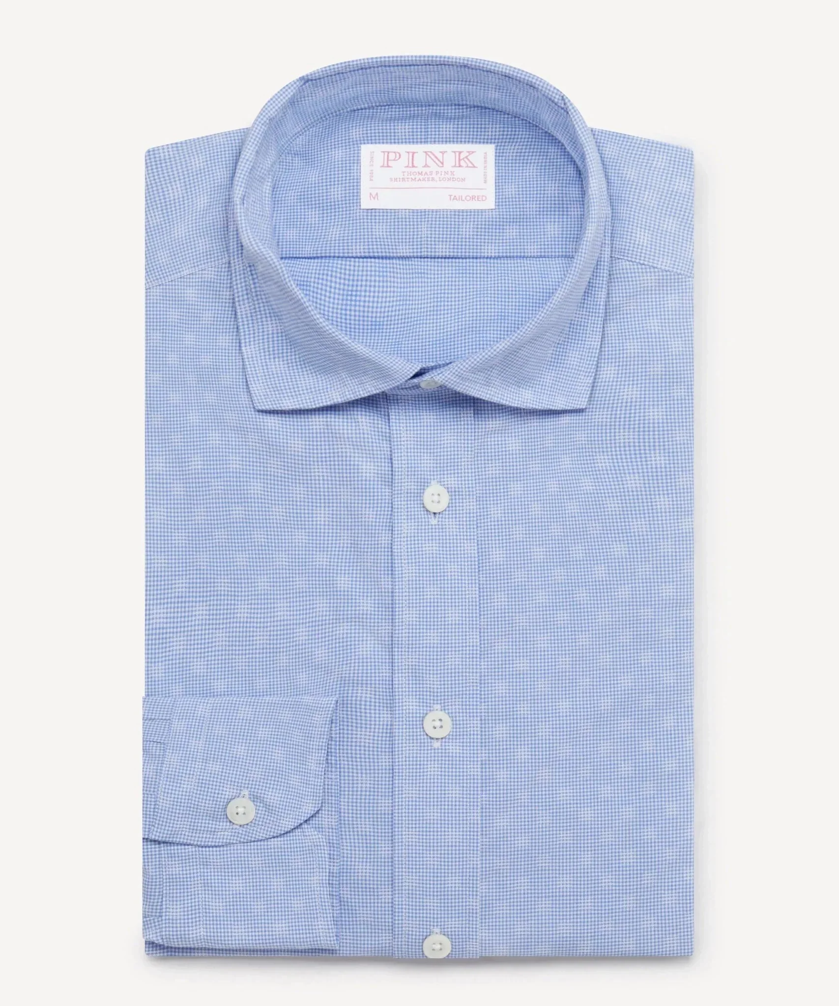 Thomas Pink Tailored Fit Smart Casual Micro Gingham Shirt Blue