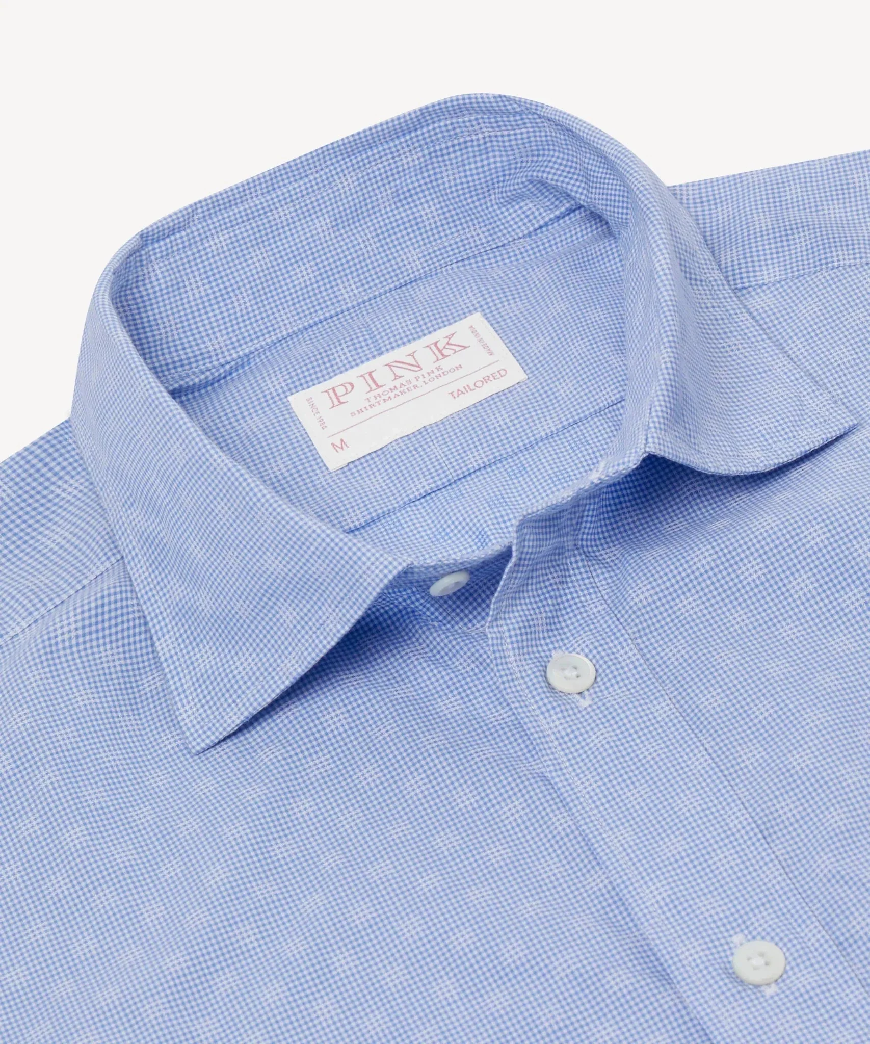Thomas Pink Tailored Fit Smart Casual Micro Gingham Shirt Blue - Image 2