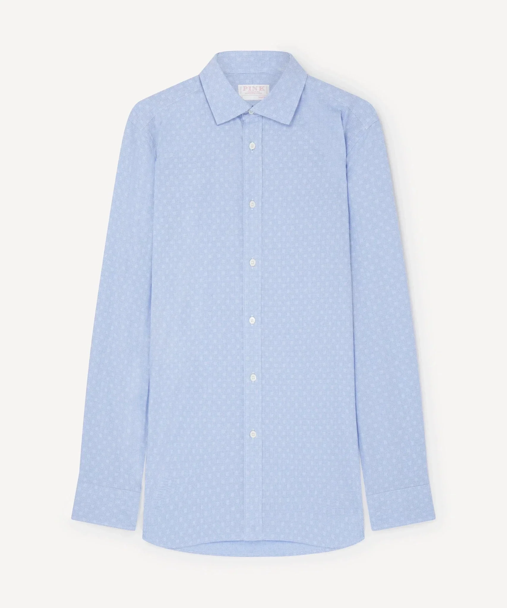 Thomas Pink Tailored Fit Smart Casual Micro Gingham Shirt Blue - Image 5