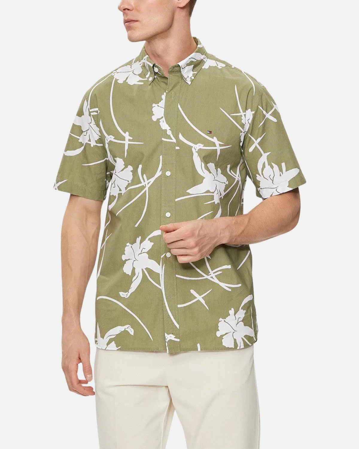 TOMMY HILFIGER TJ TROPICAL PRINT SHIRT FADED OLIVE - Image 2