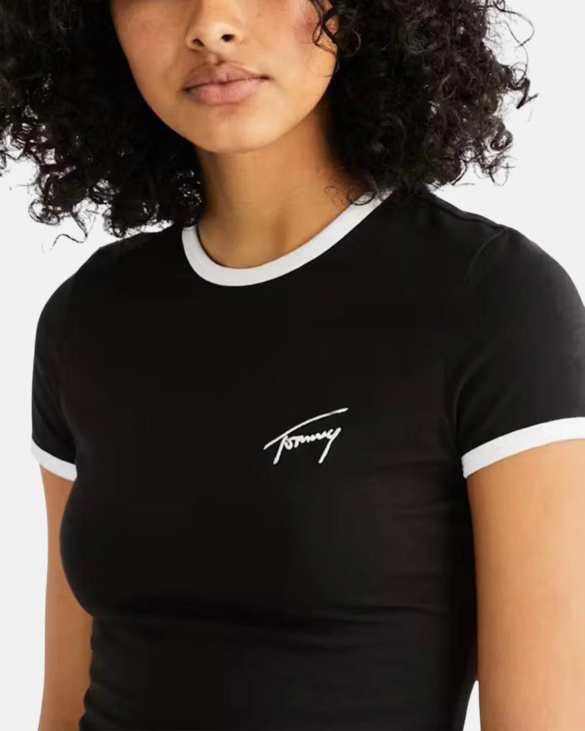 TOMMY HILFIGER WOMENS TJ SCRIPT RINGER T-SHIRT BLACK - Image 4